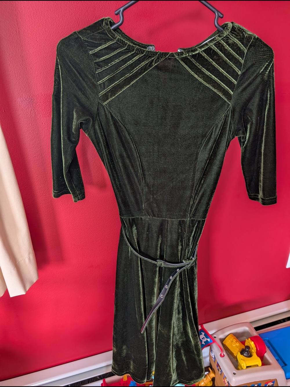 Unique Vintage Dark Olive Green Velvet Midi Dress